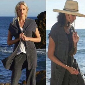 Barefoot Dreams Cozy Chic Ultra Lite Waist Tie Vest Carbon Gray Soft Lounge NWT